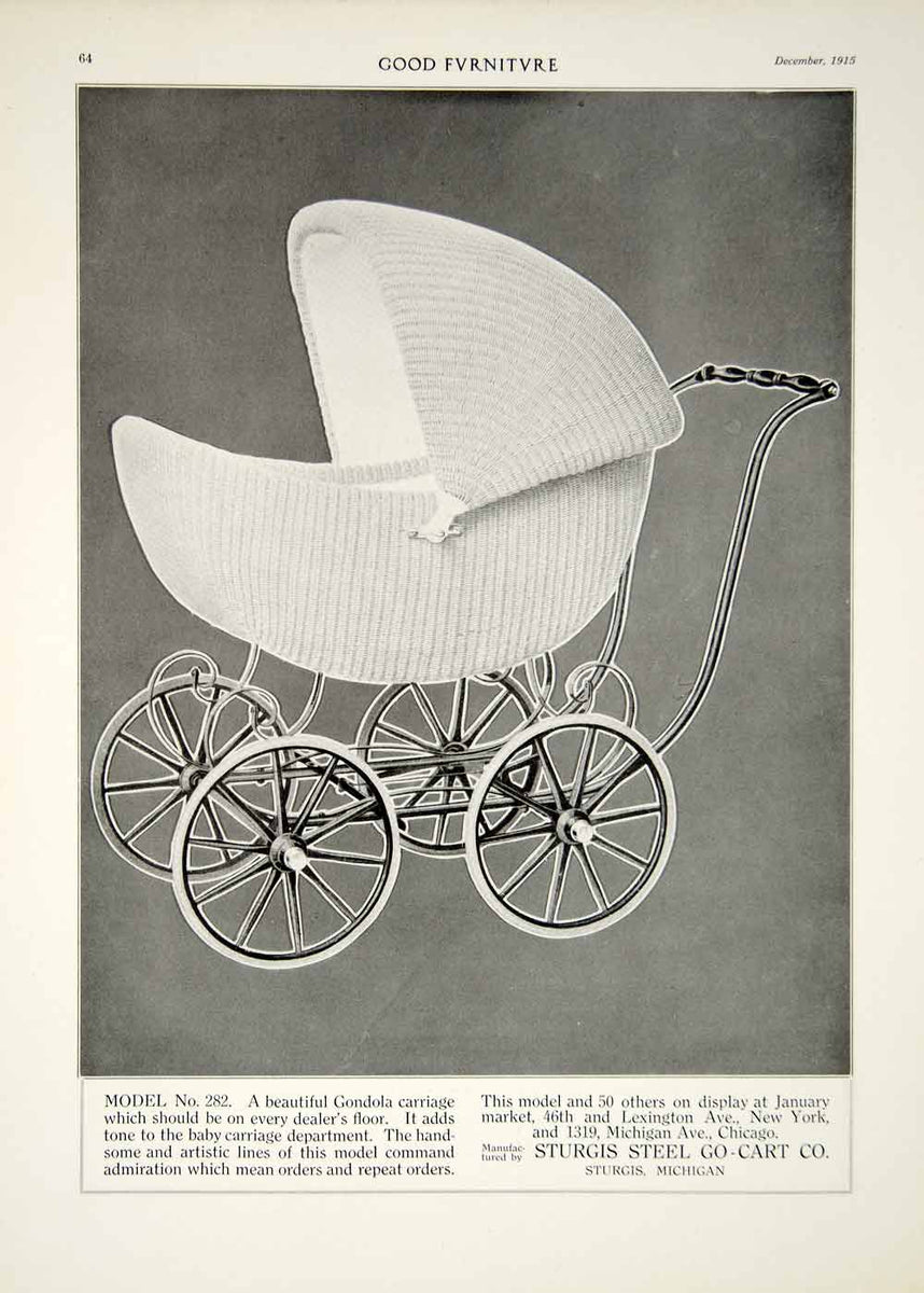 1915 Ad Antique Gondola Baby Carriage Buggy Pram Sturgis Steel Go-Cart –  Period Paper Historic Art LLC