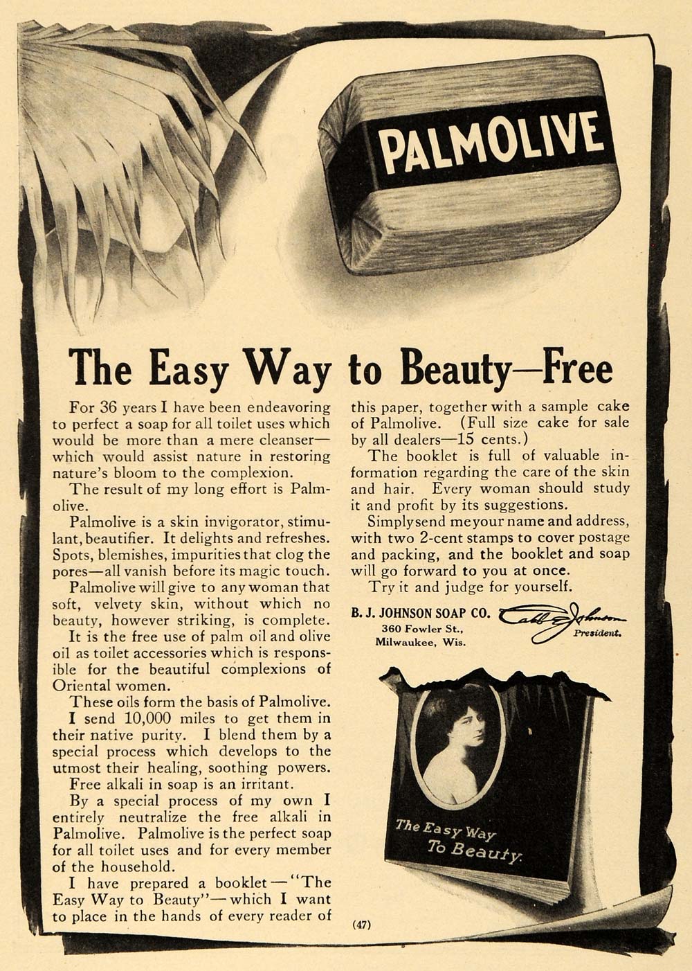 1910 Ad B J Johnson Soap Co. Palmolive Bath Products - ORIGINAL ADVERTISING GH2