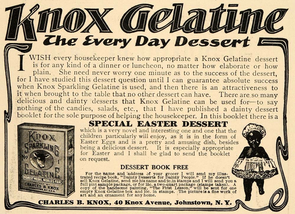 1909 Ad Charles B Knox Sparkling Gelatine Dessert Jelly ORIGINAL GH3