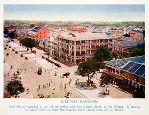 1940 Color Print Rangoon Burma Yangon Myanmar Sule Nat Street Cityscape GOE1