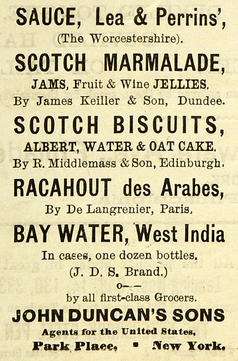 1889 Ad Lea Perrins Worcestershire John Duncan Food - ORIGINAL ADVERTISING GROC2