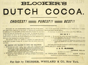 1889 Ad Blooker Dutch Cocoa Thurber Chocolate Baking - ORIGINAL GROC2