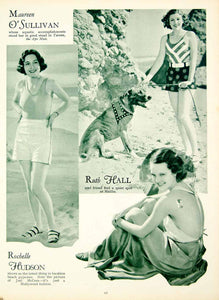 1933 Rotogravure Maureen O'Sullivan Rochelle Hudson Ruth Hall Actress Beach GTS1