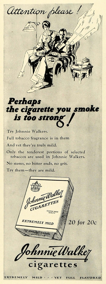 1928 Ad Johnnie Walker Cigarettes Pack Tobacco Products Vintage Smokin –  Period Paper Historic Art LLC
