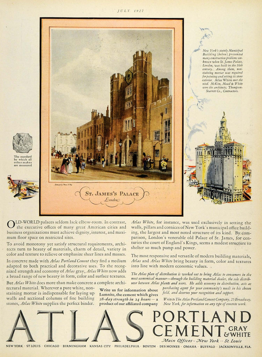 1927 Ad Atlas Portland Cement St James Place Thomas Boys Architecture