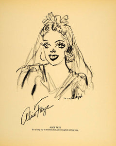 1938 Alice Faye Actress Henry Major Bugs Baer Litho. - ORIGINAL HOL1