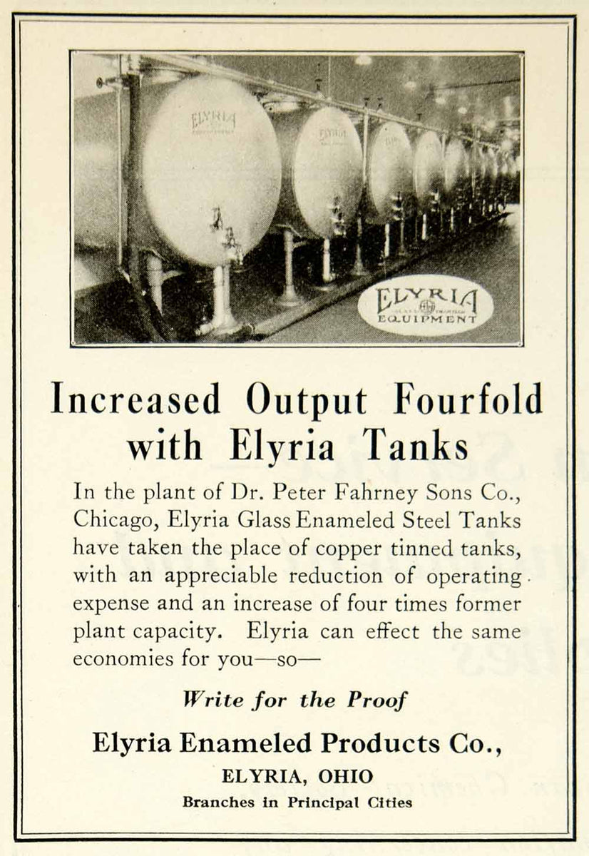 1922 Ad Elyria Glass Enameled Steel Tanks Industrial Manufacturing Fac