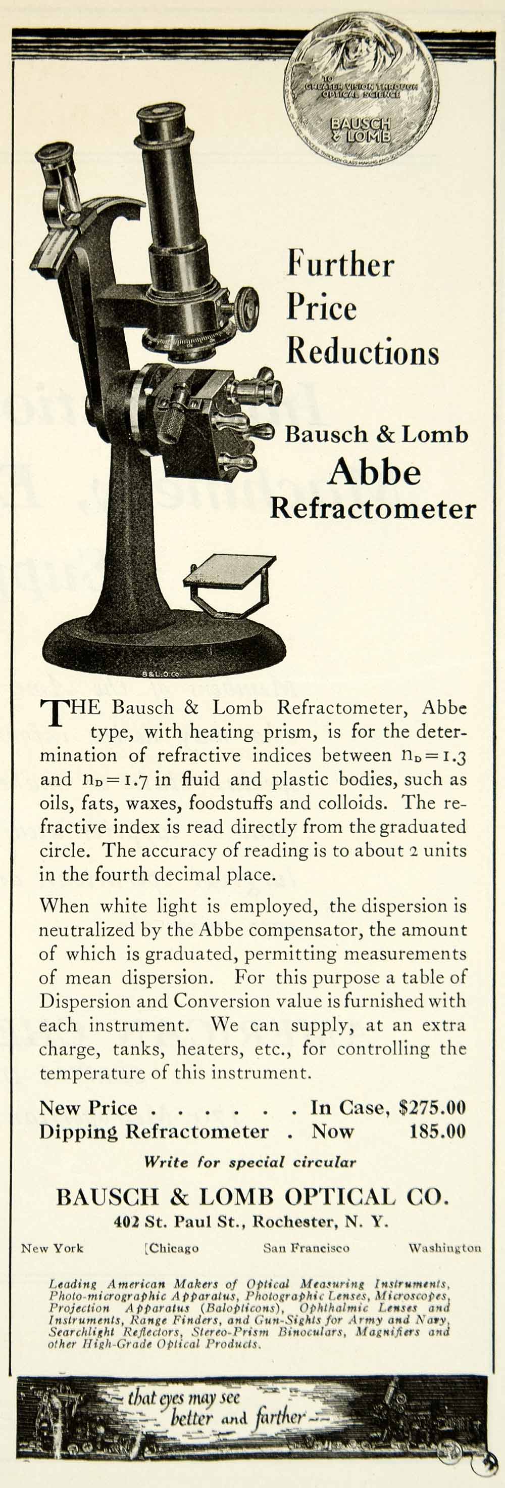 1922 Ad Bausch & Lomb Optical Abbe Refractometer Science Laboratory IEC2