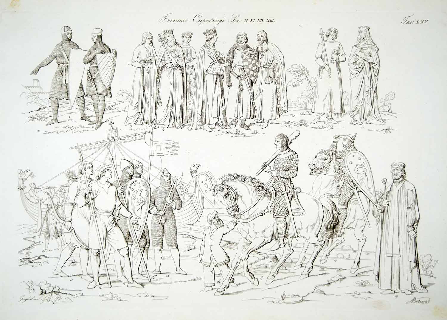 1834 Copper Engraving Costume Capetian Dynasty Medieval Norman Knights Mail ILC2