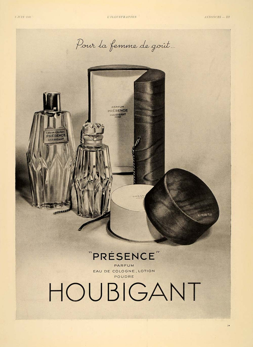 1935 French Ad Houbigant Presence Parfum Perfume Bottle - ORIGINAL