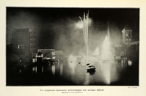 1937 Print Paris Exposition Fireworks Light Display Seine River ILL7
