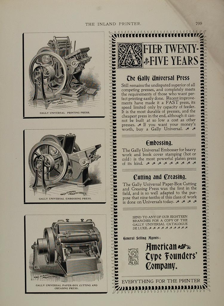 1897 Ad American Type Founders Gally Printing Press - ORIGINAL ADVERTISING IP1