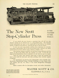 1899 Ad Walter Scott Co Stop-Cylinder Press Machine Vintage Machinery IP1