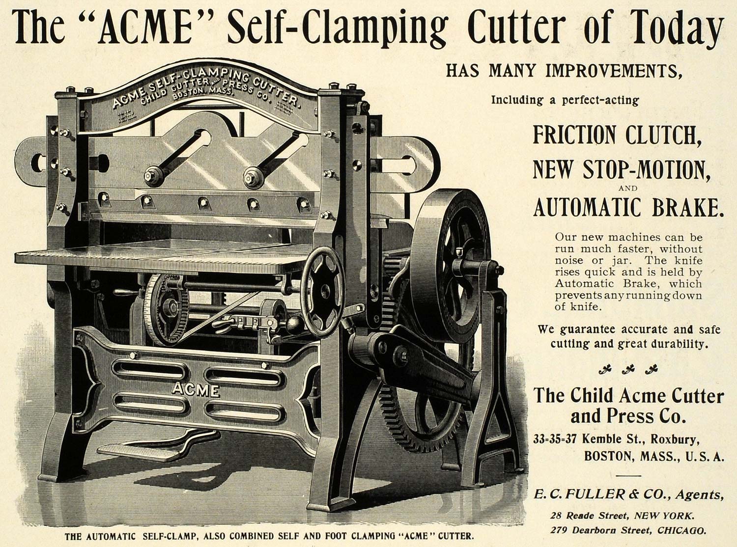 1899 Ad Child Cutter Press Co ACME Self Clamping Cutter Vintage Machinery IP1