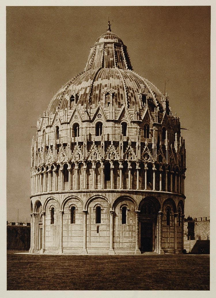 1925 Baptistery Battistero Baptisterium Pisa Italy - ORIGINAL PHOTOGRAVURE ITALY