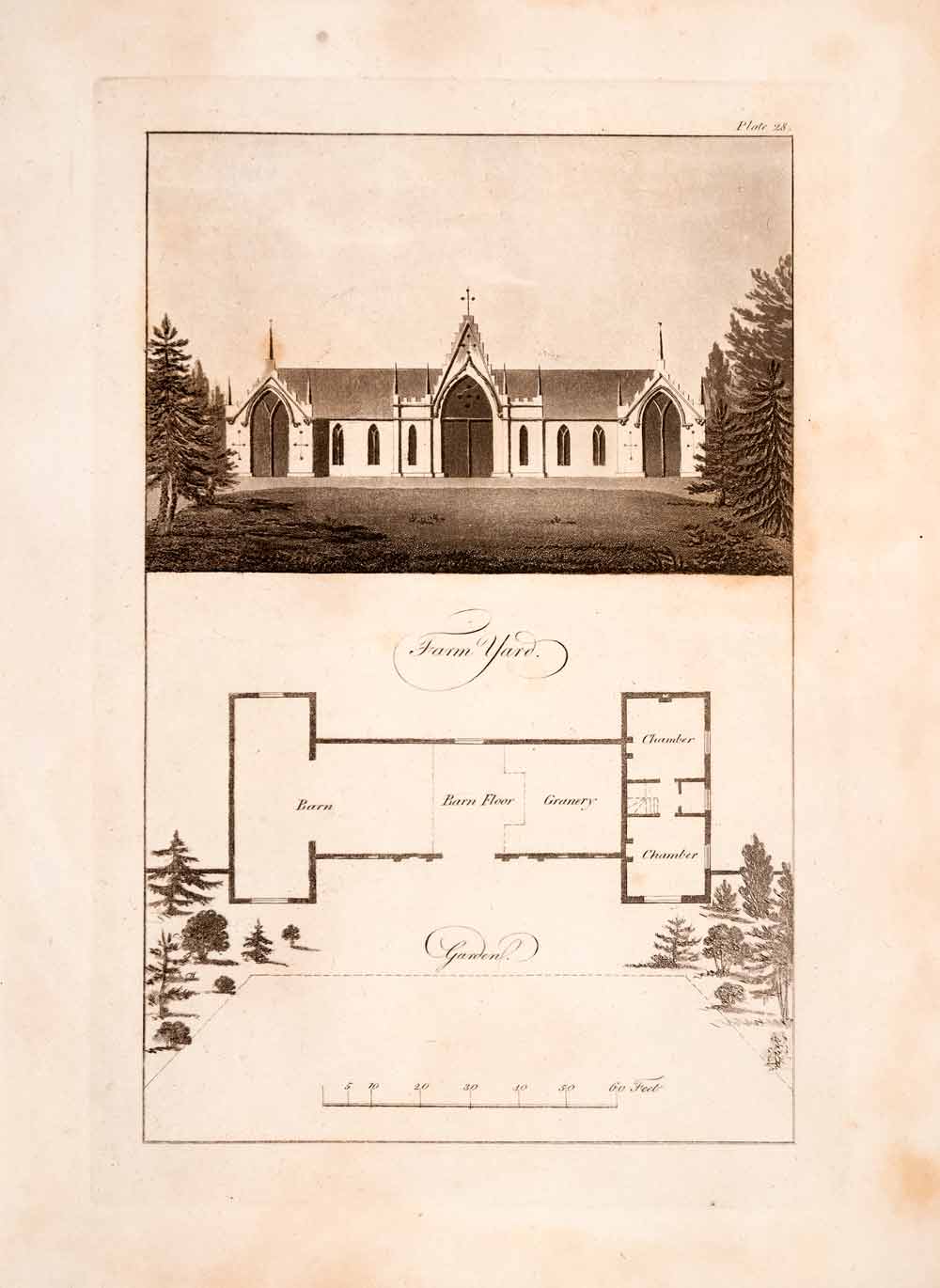 1823 Aquatint Engraving John Plaw Farm House Garden Front Ferme Ornee JPA1