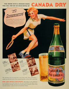 1937 Ad Canada Dry Pale Ginger Ale Bottle Tennis Lloyd - ORIGINAL LF3