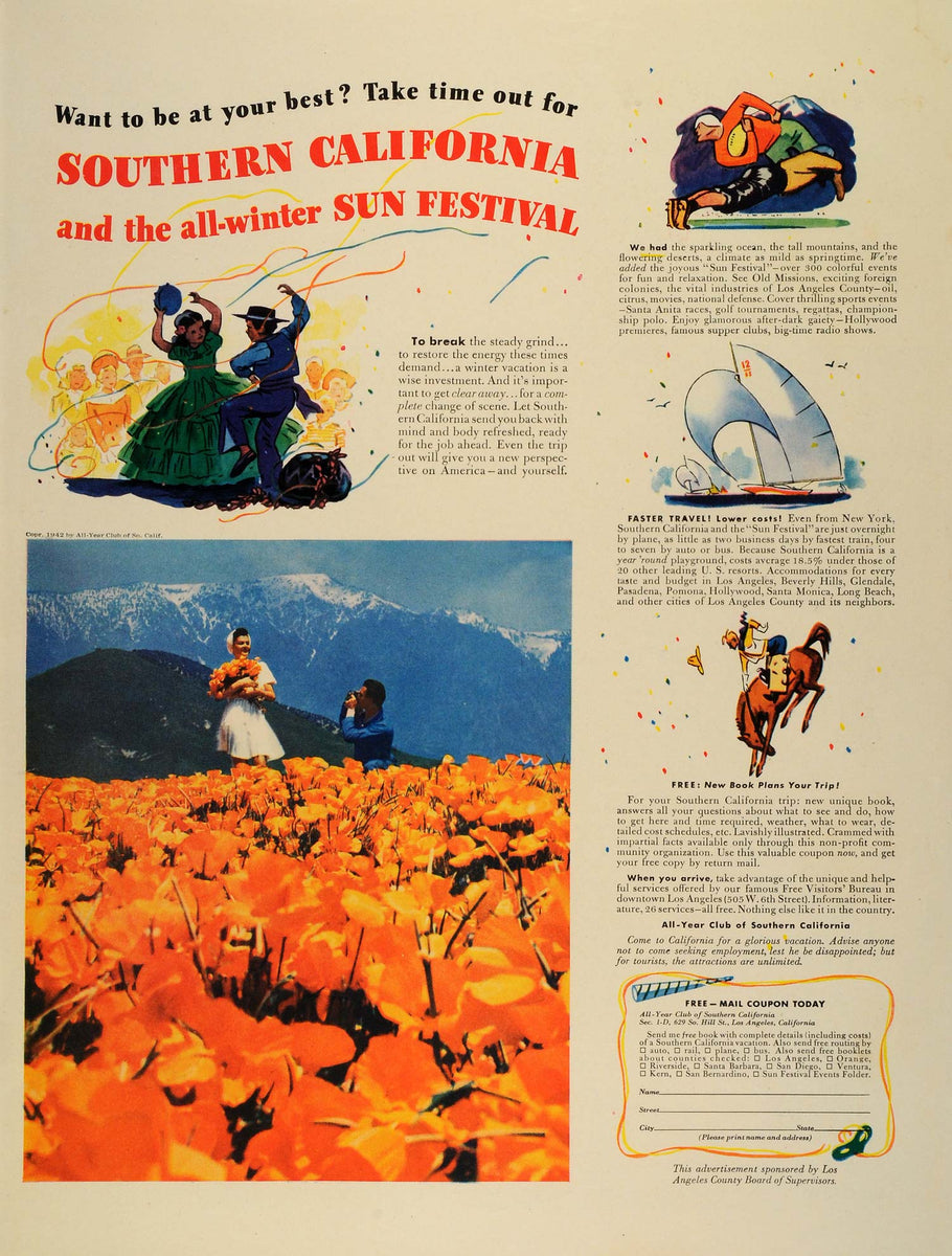 1942-ad-southern-calif-tourism-vacation-sun-festival-los-angeles-recr-period-paper-historic-art-llc for Back In 1942 Free Printable 1942 Ad Southern Calif. Tourism Vacation Sun Festival Los Angeles Recr – Period Paper Historic Art LLC for Back In 1942 Free Printable