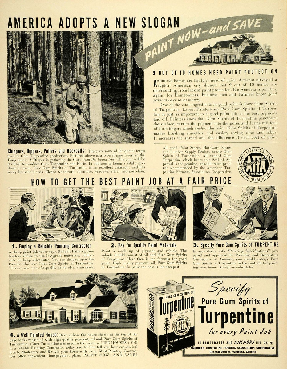 1939 Ad Gum Spirits Turpentine Paint Protection Home Improvement Farme –  Period Paper Historic Art LLC