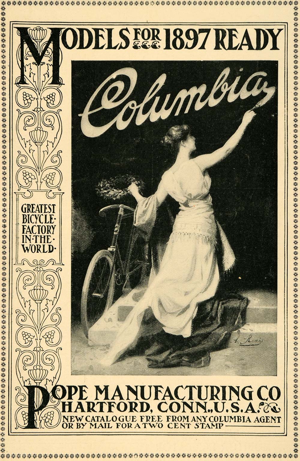 1897 Ad Pope Columbia Bicycles Hartford Connecticut - ORIGINAL ADVERTISING LHJ4