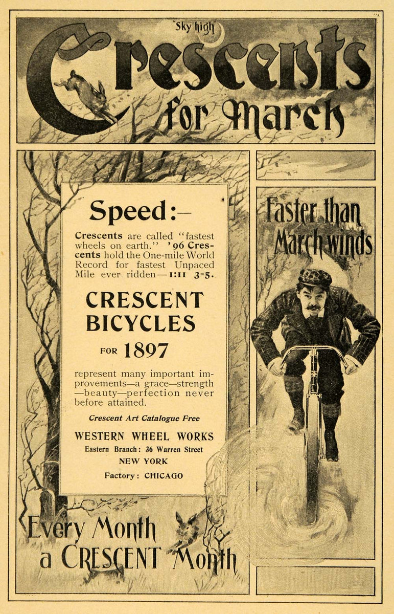 1897 Ad Crescent Bicycles World Record Western Wheel - ORIGINAL