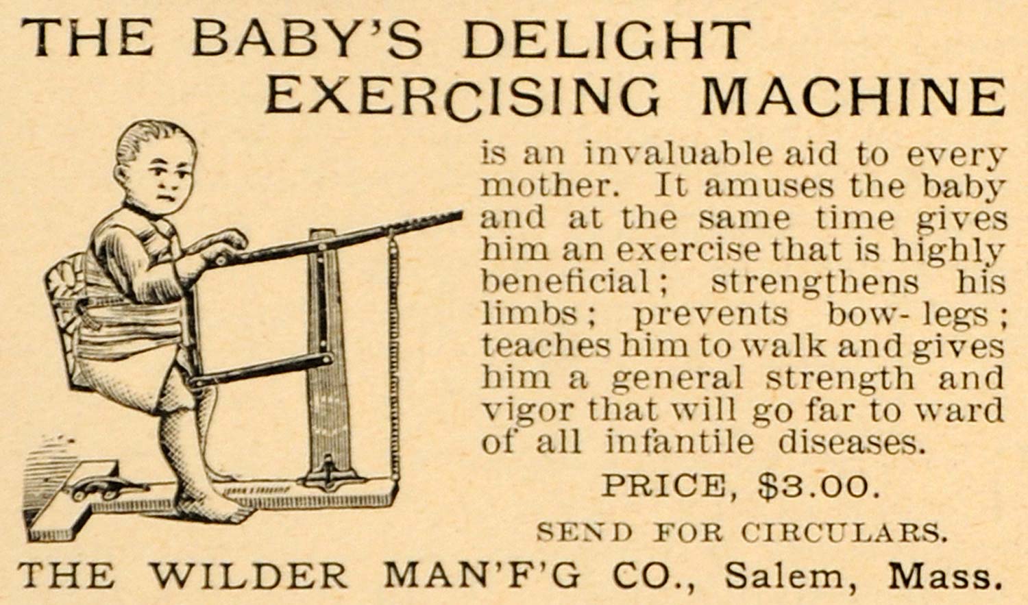1892 Ad Wilder Manufacturing Co. Baby Exercise Machine - ORIGINAL LHJ4