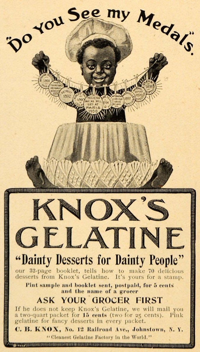 1900 Ad C. B. Knox Gelatine Desserts Cake Mold Boy Chef Medals New Yor
