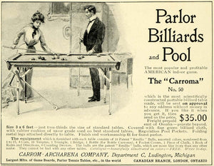 1902 Ad Parlor Billiards Home Pool Tables Carrom Archarena Ludington LHJ6