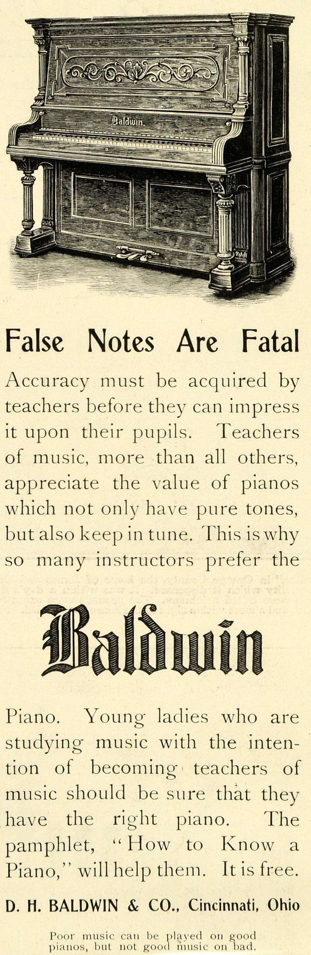 1899 Ad D. H. Baldwin Piano Instruments Music Lessons Wooden Keys Pedals LHJ6
