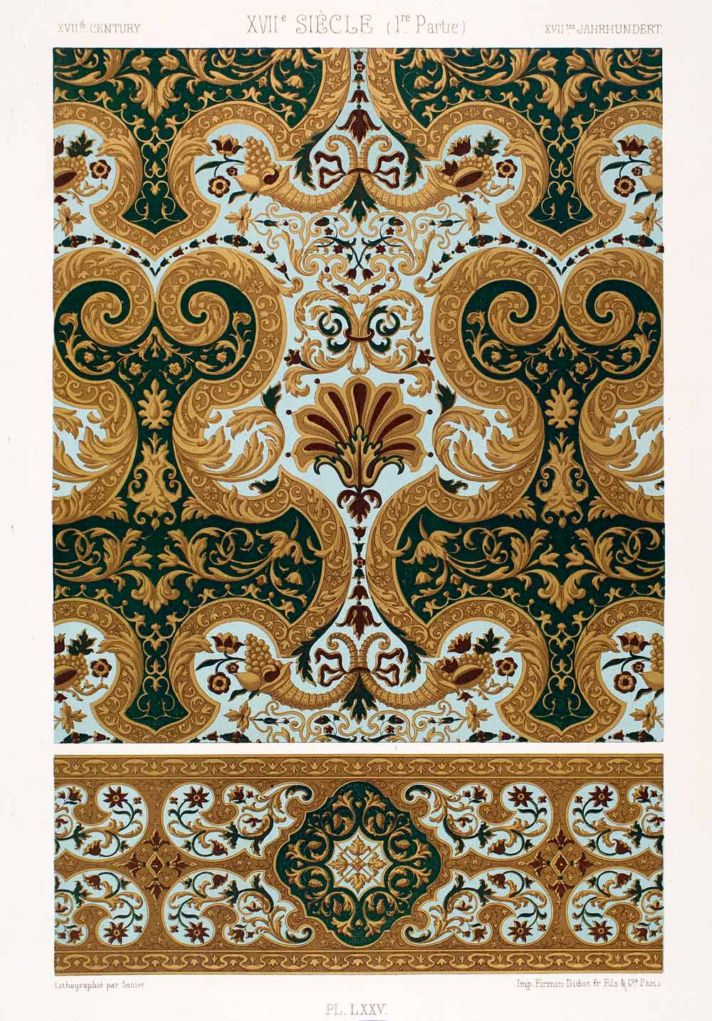 1875 Chromolithograph Style Louis XIII Treize Design Pattern Border LOR1