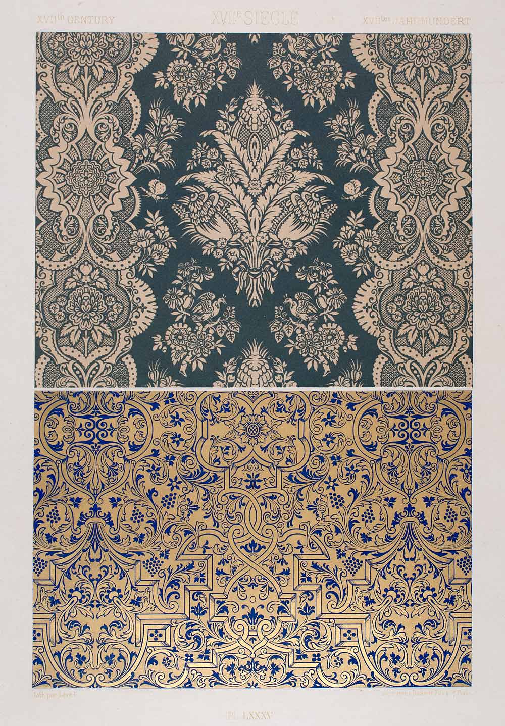 1875 Chromolithograph 17th Century Design Pattern Motif Decorative Acanthus LOR1