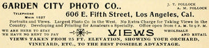 1898 Ad Garden City Photo Pollock Aerial Photography - ORIGINAL ADVERTISING LOS1