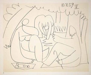 1962 Photolithograph Picasso Nude Art Le Dejeuner sur l'herbe Manet 10.8.59 IV