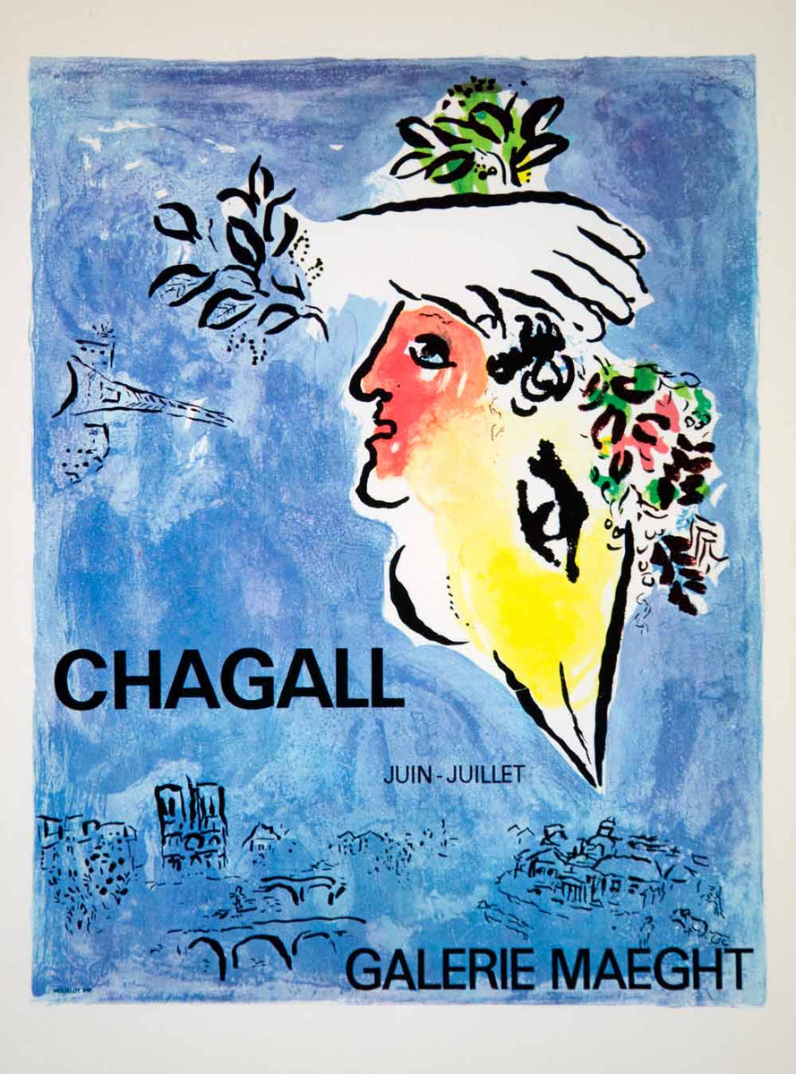 【中古】Marc Chagall ポスター 1966 Lithograph Marc Chagall Abstract Art Exhibition Poster