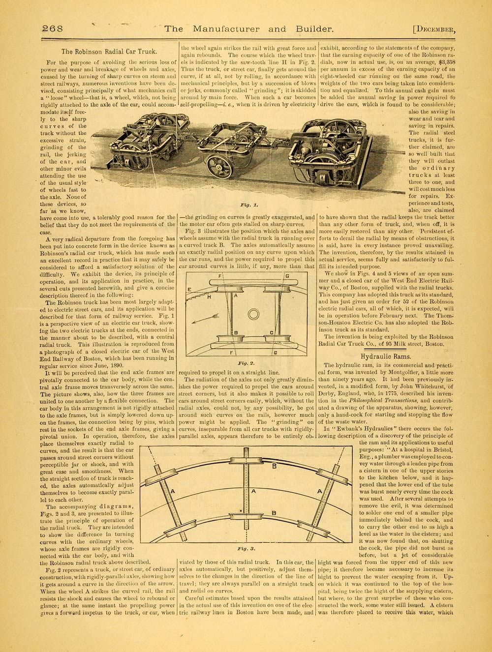 1890 Article Robinson Radial Car Truck Co Boston Streetcar West End Railway MAB1