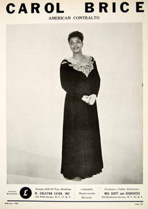 1948 Booking Ad Carol Brice Contralto Opera Singer Black Americana Music MAM1