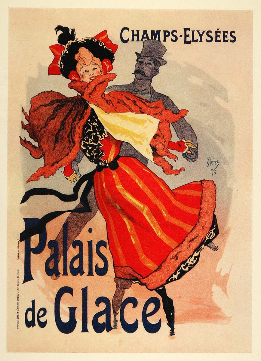1924 Print Jules Cheret Poster Ice Skating Palais Glace Paris