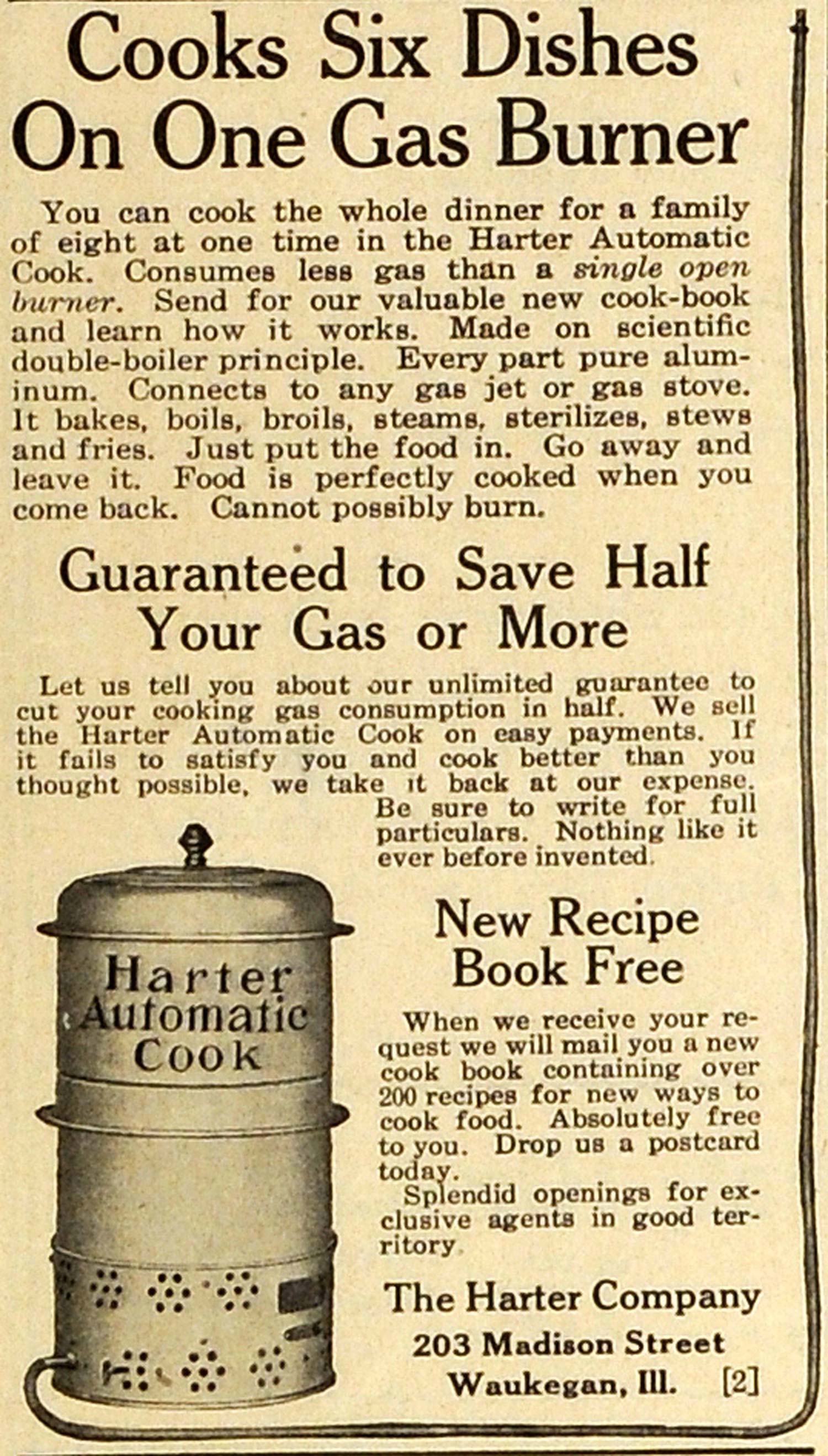 1914 Ad Harter Automatic Cook Gas Stove Appliance Kitchen Cooking Food MX7