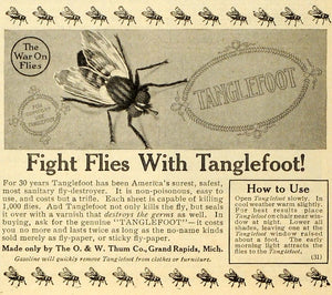 1914 Ad O. & W. Thum Tanglefoot Fly Catchers Sticky Paper Flypaper Pests MX7