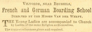 1873 Ad French & German Boarding School Van Der Werft Young Ladies Institute MX7