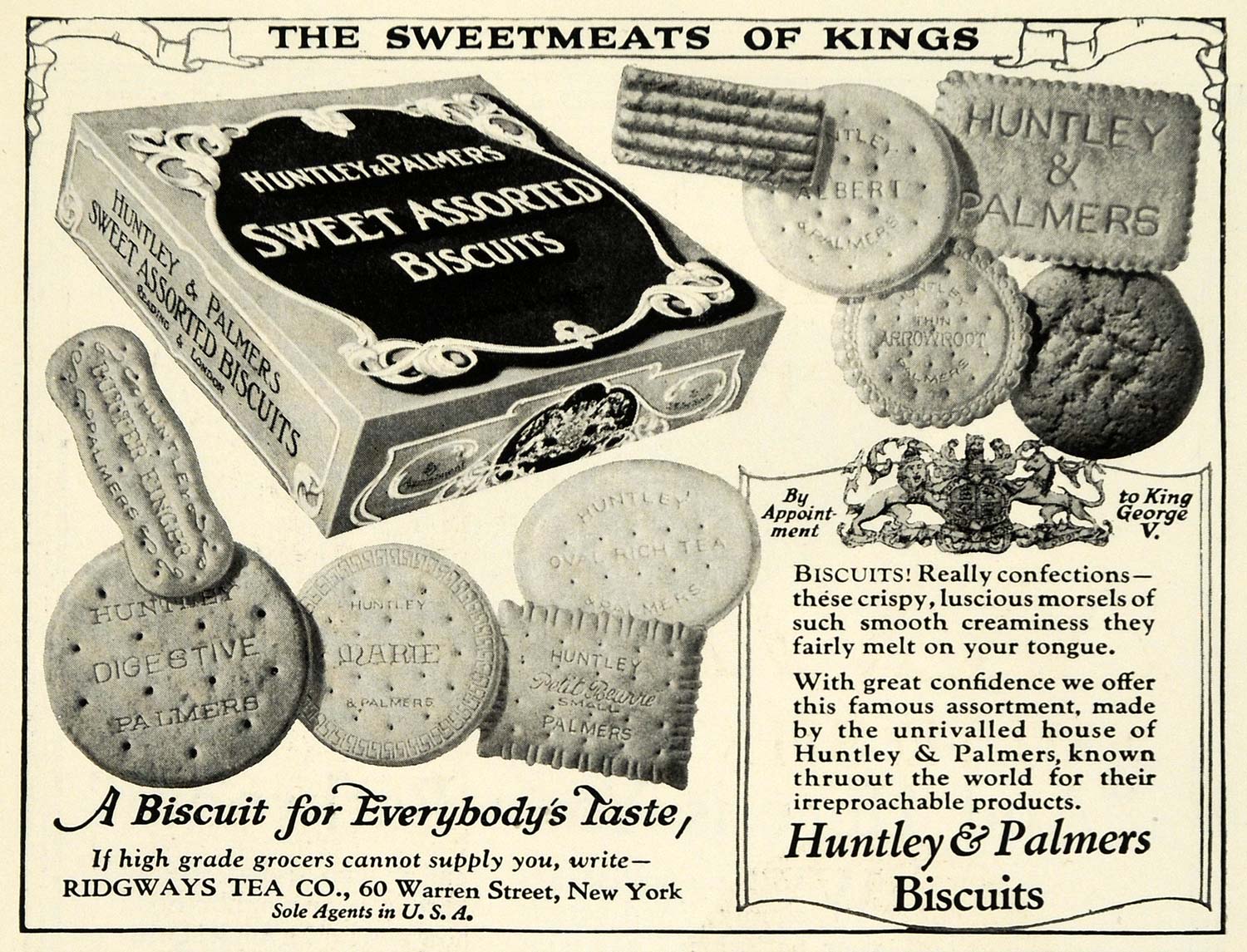 1923 Ad Ridgeways Tea Huntley Palmers Biscuit Crackers Varieties Snack NGM1