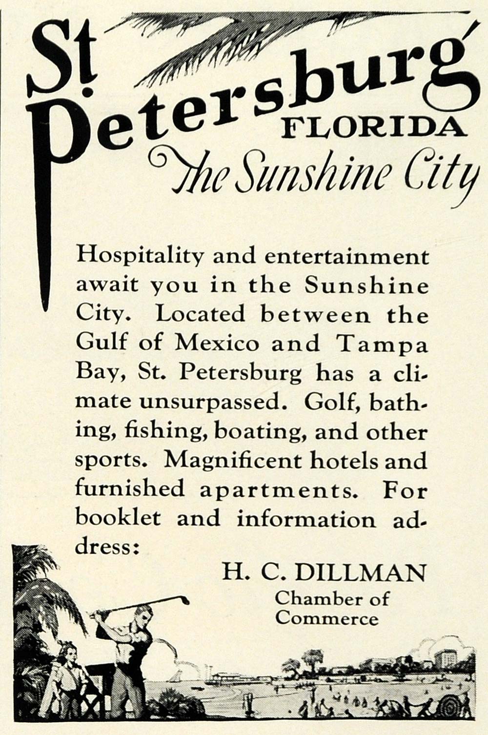 1925 Ad St. Petersburg Florida Chamber Commerce H. C. Dillman Traveling NGM1