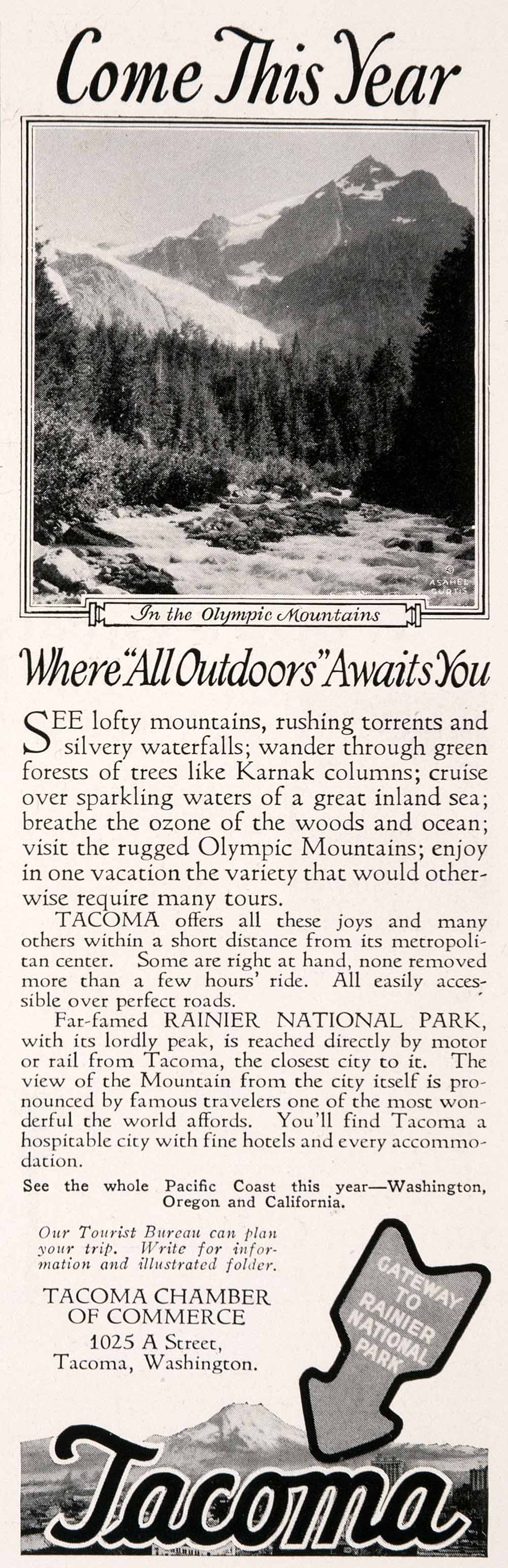 1927 Ad Tacoma Washington Chamber Commerce Rainier National Park Travel NGM3