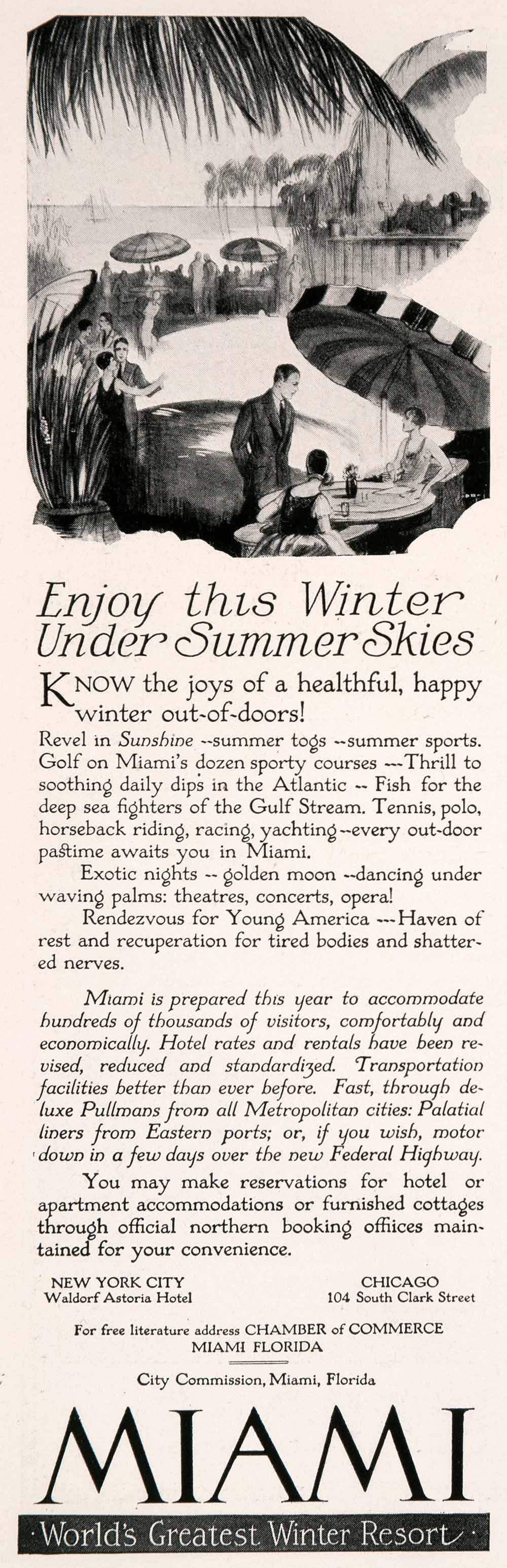 1927 Ad Miami Florida Chamber Commerce Travel Tourism Winter Vacation Beach NGM3