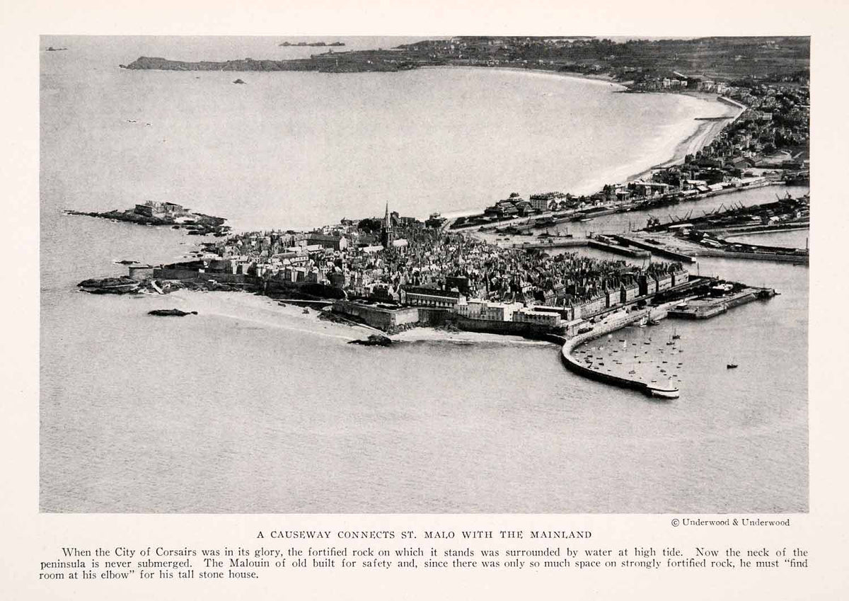 1929-halftone-print-st-malo-france-cityscape-island-causeway-corsairs