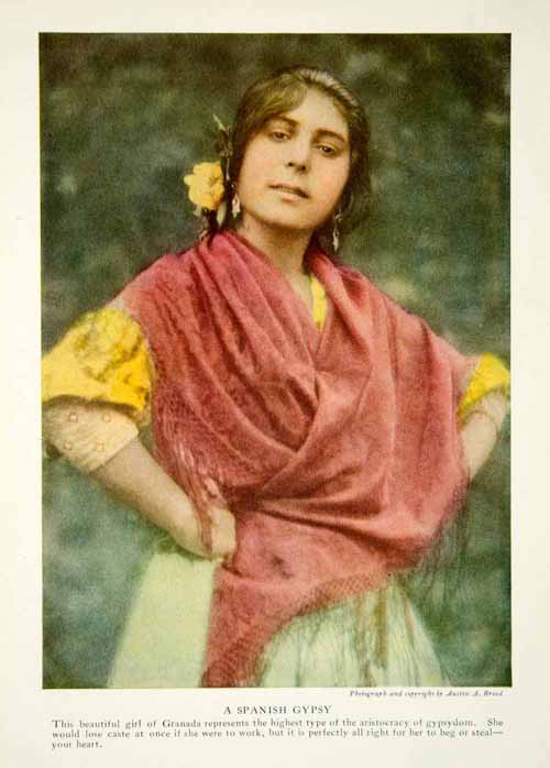 1917 Color Print Spanish Gypsy Dress Traditional Costume Historical Image NGM5