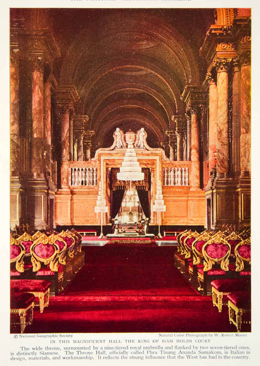 samakom 1934 Color Print Thailand Throne Room Siam Court Royalty Historical Im –  Period Paper Historic Art LLC