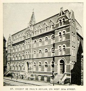 1893 Print St. Vincent de Paul Asylum Building 215 West 39th Street NYC NY2A