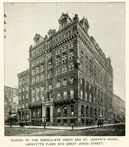 1893 Print Mission of the Immaculate Virgin Charity Building New York City NY2A
