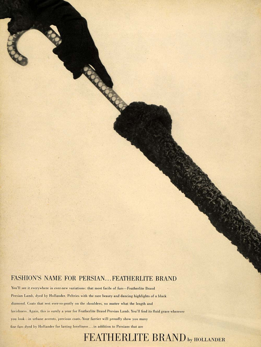 1948 Ad Vintage Persian Lamb Dyed Fur Coat Hollander Umbrella